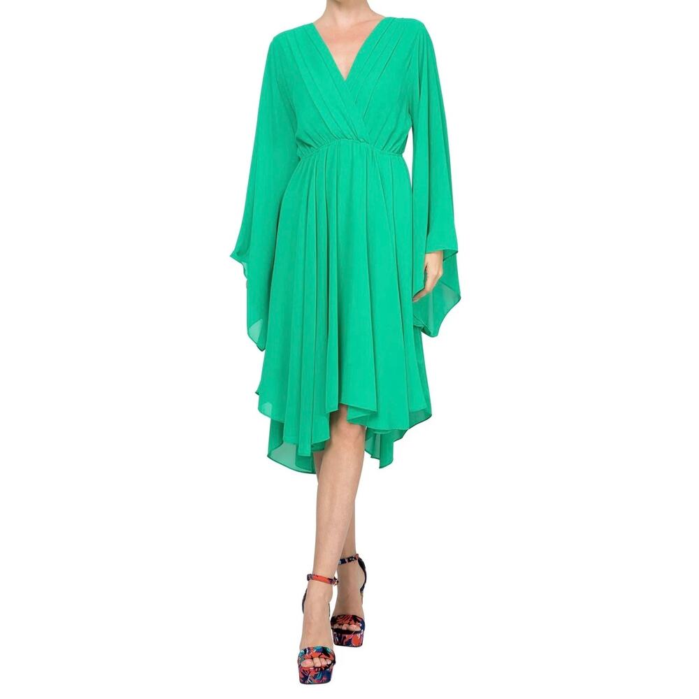 Meghan Los Angeles Sunset Dress Size XL Emerald Handkerchief Hem Kimono Sleeves